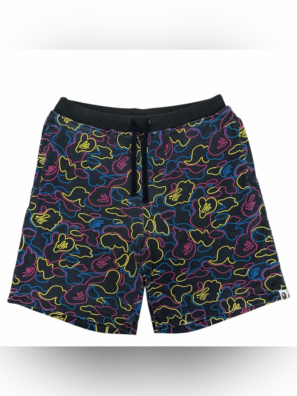 Vintage A Bathing Ape Bape Black Neon Camo Sweatshorts Size Medium Nigo Era